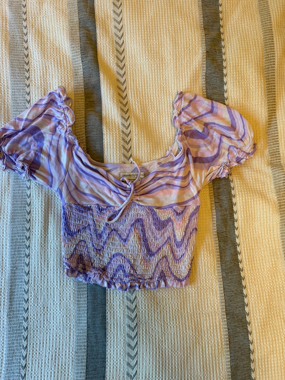 Urban Outfitters Lavender Wave Tie-Front Smocked Crop Top